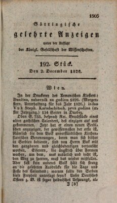 Göttingische gelehrte Anzeigen (Göttingische Zeitungen von gelehrten Sachen) Samstag 2. Dezember 1826