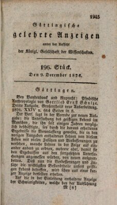 Göttingische gelehrte Anzeigen (Göttingische Zeitungen von gelehrten Sachen) Samstag 9. Dezember 1826