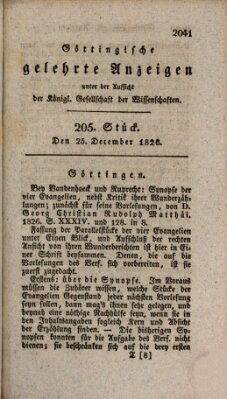 Göttingische gelehrte Anzeigen (Göttingische Zeitungen von gelehrten Sachen) Montag 25. Dezember 1826