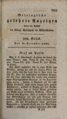 Göttingische gelehrte Anzeigen (Göttingische Zeitungen von gelehrten Sachen) Samstag 30. Dezember 1826