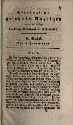 Göttingische gelehrte Anzeigen (Göttingische Zeitungen von gelehrten Sachen) Donnerstag 4. Januar 1827