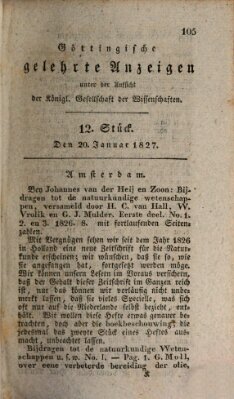 Göttingische gelehrte Anzeigen (Göttingische Zeitungen von gelehrten Sachen) Samstag 20. Januar 1827