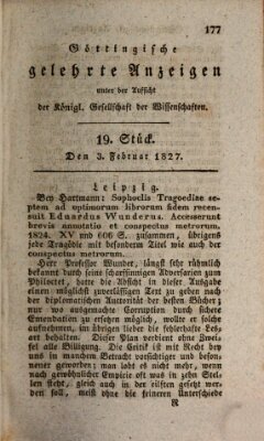 Göttingische gelehrte Anzeigen (Göttingische Zeitungen von gelehrten Sachen) Samstag 3. Februar 1827