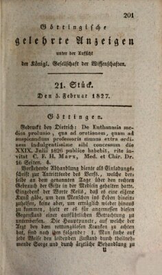 Göttingische gelehrte Anzeigen (Göttingische Zeitungen von gelehrten Sachen) Montag 5. Februar 1827