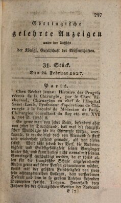 Göttingische gelehrte Anzeigen (Göttingische Zeitungen von gelehrten Sachen) Samstag 24. Februar 1827