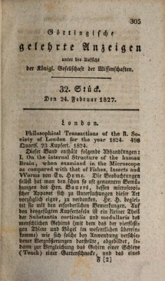 Göttingische gelehrte Anzeigen (Göttingische Zeitungen von gelehrten Sachen) Samstag 24. Februar 1827