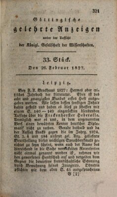 Göttingische gelehrte Anzeigen (Göttingische Zeitungen von gelehrten Sachen) Montag 26. Februar 1827