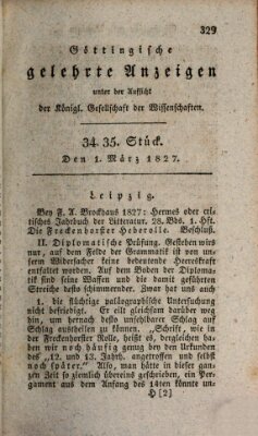 Göttingische gelehrte Anzeigen (Göttingische Zeitungen von gelehrten Sachen) Donnerstag 1. März 1827