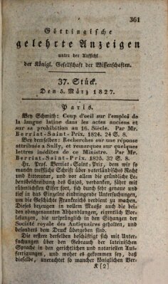 Göttingische gelehrte Anzeigen (Göttingische Zeitungen von gelehrten Sachen) Montag 5. März 1827