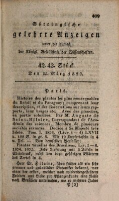 Göttingische gelehrte Anzeigen (Göttingische Zeitungen von gelehrten Sachen) Donnerstag 15. März 1827