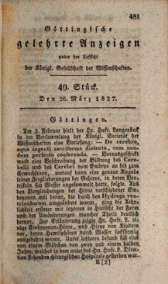 Göttingische gelehrte Anzeigen (Göttingische Zeitungen von gelehrten Sachen) Montag 26. März 1827