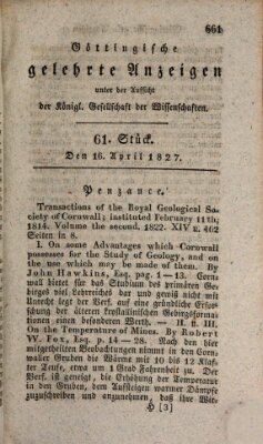 Göttingische gelehrte Anzeigen (Göttingische Zeitungen von gelehrten Sachen) Montag 16. April 1827