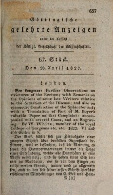 Göttingische gelehrte Anzeigen (Göttingische Zeitungen von gelehrten Sachen) Samstag 28. April 1827