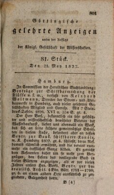 Göttingische gelehrte Anzeigen (Göttingische Zeitungen von gelehrten Sachen) Montag 21. Mai 1827