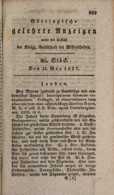 Göttingische gelehrte Anzeigen (Göttingische Zeitungen von gelehrten Sachen) Donnerstag 31. Mai 1827