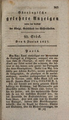 Göttingische gelehrte Anzeigen (Göttingische Zeitungen von gelehrten Sachen) Samstag 9. Juni 1827