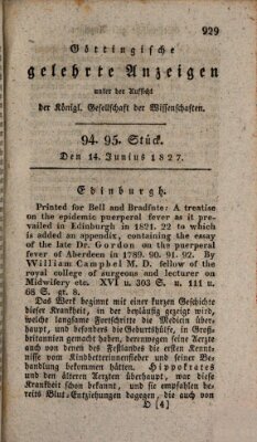 Göttingische gelehrte Anzeigen (Göttingische Zeitungen von gelehrten Sachen) Donnerstag 14. Juni 1827