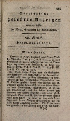 Göttingische gelehrte Anzeigen (Göttingische Zeitungen von gelehrten Sachen) Donnerstag 21. Juni 1827