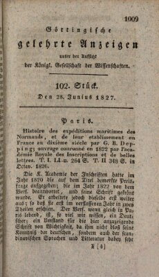 Göttingische gelehrte Anzeigen (Göttingische Zeitungen von gelehrten Sachen) Donnerstag 28. Juni 1827