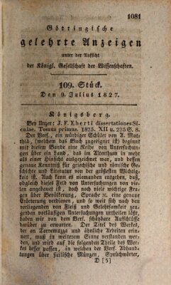 Göttingische gelehrte Anzeigen (Göttingische Zeitungen von gelehrten Sachen) Montag 9. Juli 1827