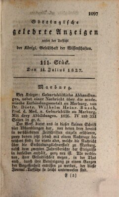 Göttingische gelehrte Anzeigen (Göttingische Zeitungen von gelehrten Sachen) Samstag 14. Juli 1827