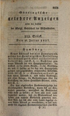 Göttingische gelehrte Anzeigen (Göttingische Zeitungen von gelehrten Sachen) Montag 16. Juli 1827