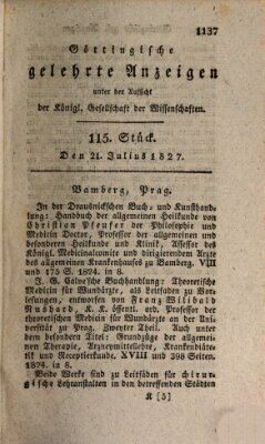 Göttingische gelehrte Anzeigen (Göttingische Zeitungen von gelehrten Sachen) Samstag 21. Juli 1827