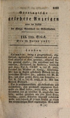 Göttingische gelehrte Anzeigen (Göttingische Zeitungen von gelehrten Sachen) Donnerstag 26. Juli 1827