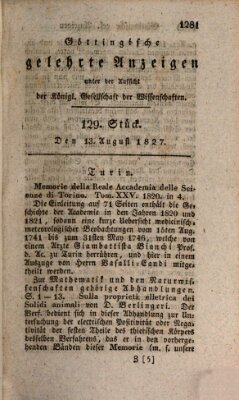 Göttingische gelehrte Anzeigen (Göttingische Zeitungen von gelehrten Sachen) Montag 13. August 1827