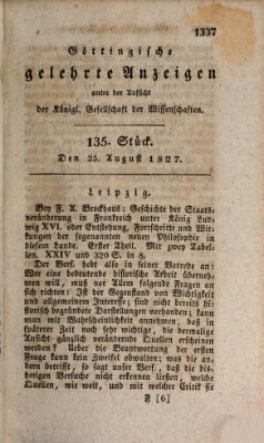 Göttingische gelehrte Anzeigen (Göttingische Zeitungen von gelehrten Sachen) Samstag 25. August 1827