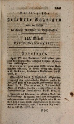 Göttingische gelehrte Anzeigen (Göttingische Zeitungen von gelehrten Sachen) Montag 10. September 1827