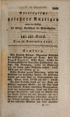 Göttingische gelehrte Anzeigen (Göttingische Zeitungen von gelehrten Sachen) Donnerstag 13. September 1827