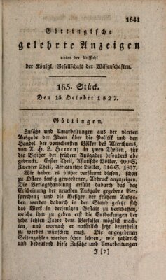 Göttingische gelehrte Anzeigen (Göttingische Zeitungen von gelehrten Sachen) Montag 15. Oktober 1827