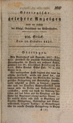 Göttingische gelehrte Anzeigen (Göttingische Zeitungen von gelehrten Sachen) Donnerstag 18. Oktober 1827