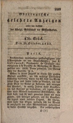 Göttingische gelehrte Anzeigen (Göttingische Zeitungen von gelehrten Sachen) Donnerstag 25. Oktober 1827