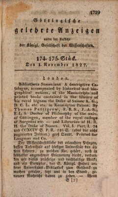 Göttingische gelehrte Anzeigen (Göttingische Zeitungen von gelehrten Sachen) Donnerstag 1. November 1827