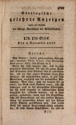 Göttingische gelehrte Anzeigen (Göttingische Zeitungen von gelehrten Sachen) Donnerstag 8. November 1827