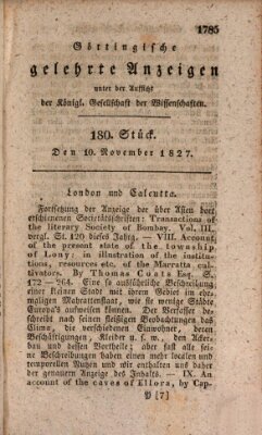 Göttingische gelehrte Anzeigen (Göttingische Zeitungen von gelehrten Sachen) Samstag 10. November 1827