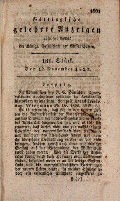 Göttingische gelehrte Anzeigen (Göttingische Zeitungen von gelehrten Sachen) Montag 12. November 1827