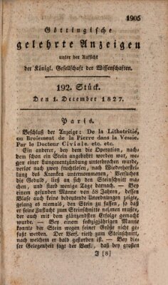 Göttingische gelehrte Anzeigen (Göttingische Zeitungen von gelehrten Sachen) Samstag 1. Dezember 1827