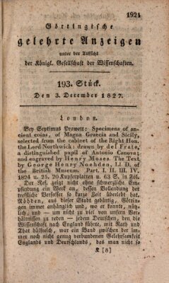 Göttingische gelehrte Anzeigen (Göttingische Zeitungen von gelehrten Sachen) Montag 3. Dezember 1827