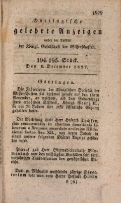 Göttingische gelehrte Anzeigen (Göttingische Zeitungen von gelehrten Sachen) Donnerstag 6. Dezember 1827