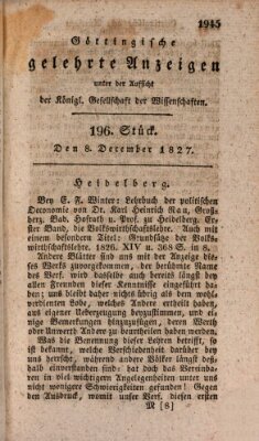 Göttingische gelehrte Anzeigen (Göttingische Zeitungen von gelehrten Sachen) Samstag 8. Dezember 1827