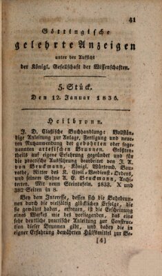 Göttingische gelehrte Anzeigen (Göttingische Zeitungen von gelehrten Sachen) Montag 12. Januar 1835