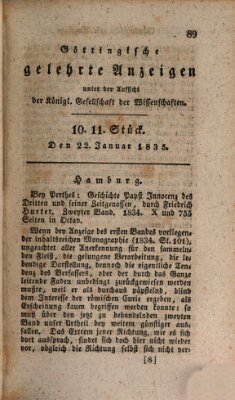 Göttingische gelehrte Anzeigen (Göttingische Zeitungen von gelehrten Sachen) Donnerstag 22. Januar 1835