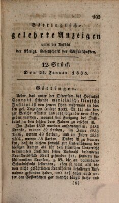 Göttingische gelehrte Anzeigen (Göttingische Zeitungen von gelehrten Sachen) Samstag 24. Januar 1835