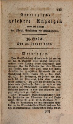 Göttingische gelehrte Anzeigen (Göttingische Zeitungen von gelehrten Sachen) Samstag 31. Januar 1835