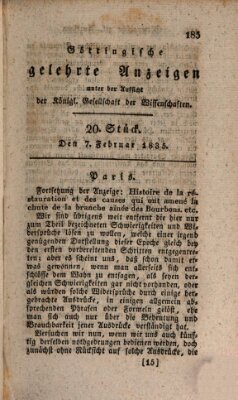 Göttingische gelehrte Anzeigen (Göttingische Zeitungen von gelehrten Sachen) Samstag 7. Februar 1835