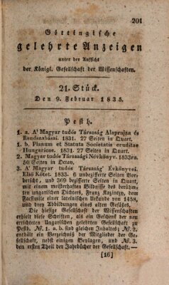 Göttingische gelehrte Anzeigen (Göttingische Zeitungen von gelehrten Sachen) Montag 9. Februar 1835