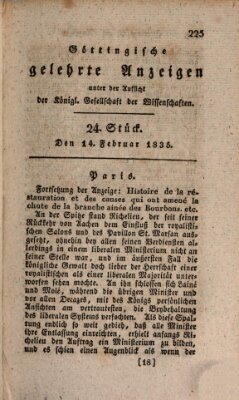 Göttingische gelehrte Anzeigen (Göttingische Zeitungen von gelehrten Sachen) Samstag 14. Februar 1835